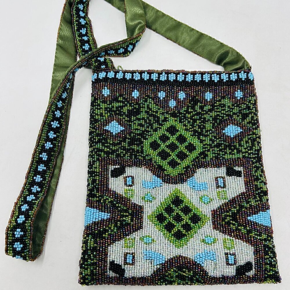 Another Y & S Original Hand-Beaded Crossbody Bag Multicolor Abstract Pattern